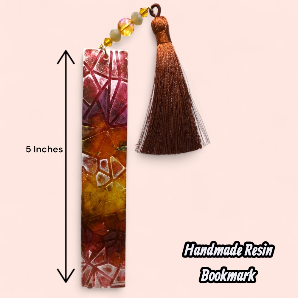 Hand-Designed 5" Artisan Resin Bookmark – Geometric Sunset - Picture 2 of 2